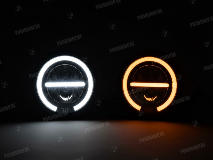Headlight round 165mm Angel Eye "V2" LED 12V gloss black